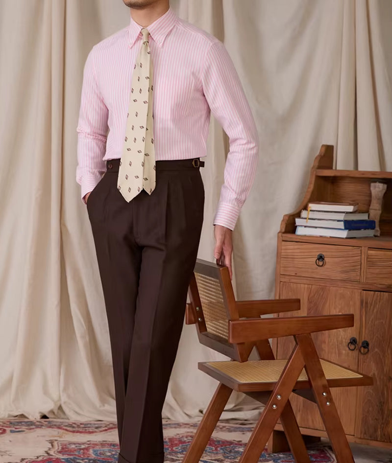 Oxford Cotton Slim-Fit Striped Long-Sleeve Shirt Breathable Casual Business Shirt Gentry IVY Men