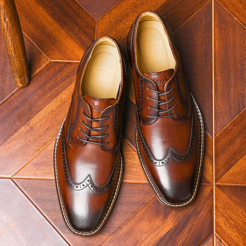 Desai Men'S Genuine Leather Business Derby Shoes Carved British Brogue Shoes Formal Wear Pointed Toe Handmade Footwear OS6603