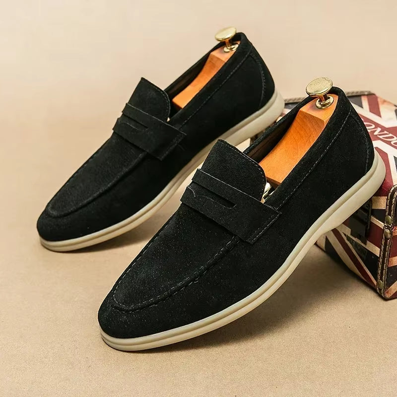 Luxury Men'S Loafers Soft Sole Casual Shoes Comfortable Flat Beige Business Shoes Moccasins Suede Leather Slip on Shoes for Men