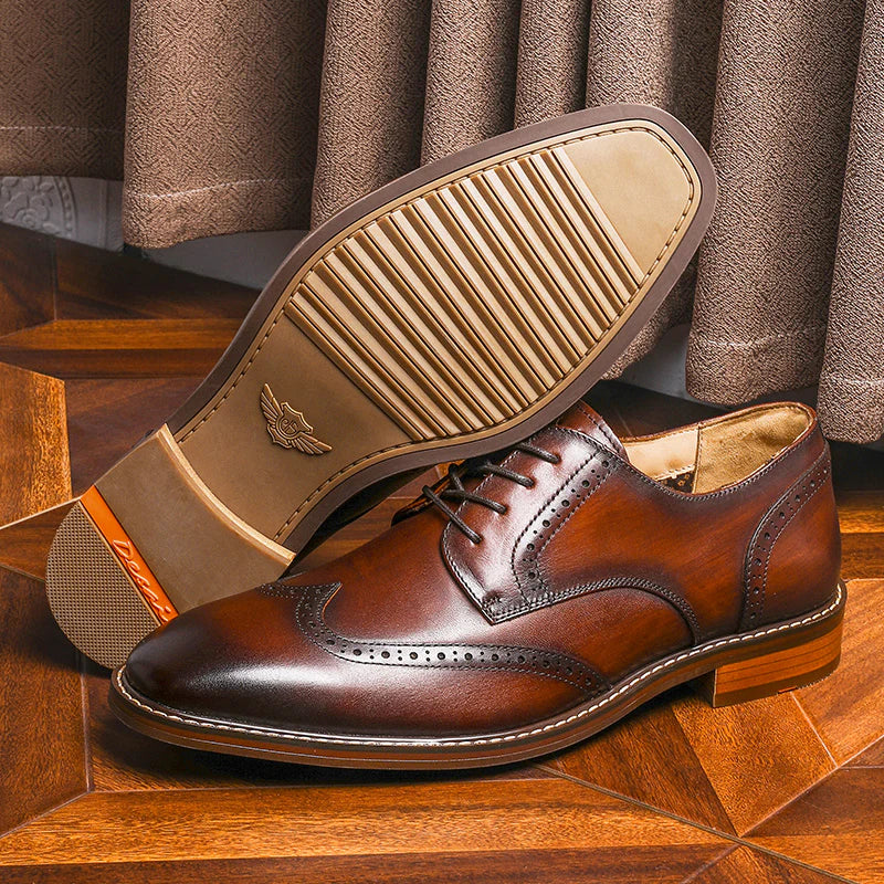 Desai Men'S Genuine Leather Business Derby Shoes Carved British Brogue Shoes Formal Wear Pointed Toe Handmade Footwear OS6603