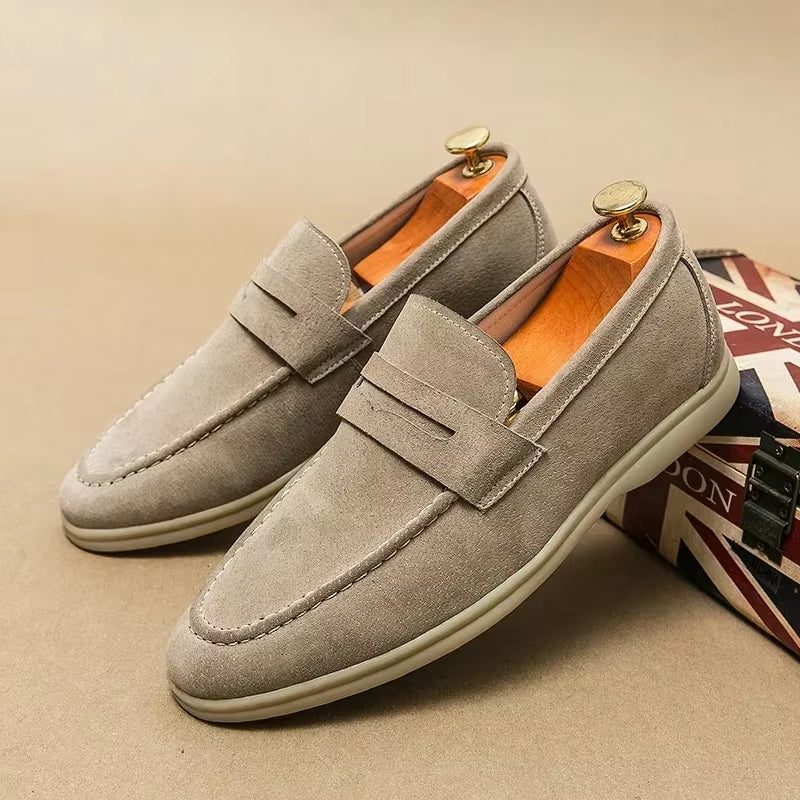 Luxury Men'S Loafers Soft Sole Casual Shoes Comfortable Flat Beige Business Shoes Moccasins Suede Leather Slip on Shoes for Men