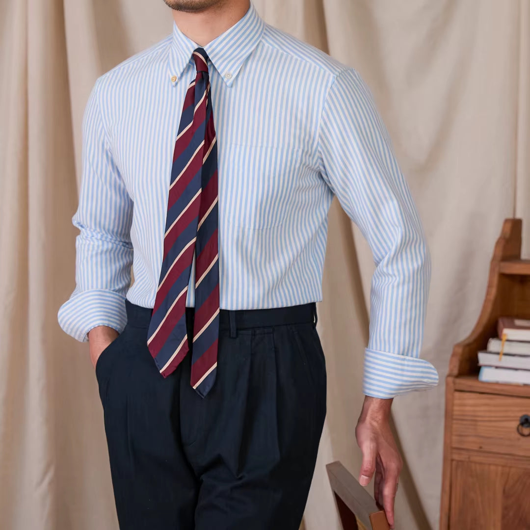 Oxford Cotton Slim-Fit Striped Long-Sleeve Shirt Breathable Casual Business Shirt Gentry IVY Men