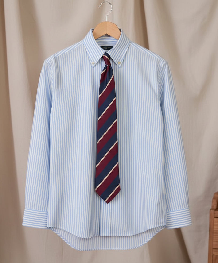 Oxford Cotton Slim-Fit Striped Long-Sleeve Shirt Breathable Casual Business Shirt Gentry IVY Men