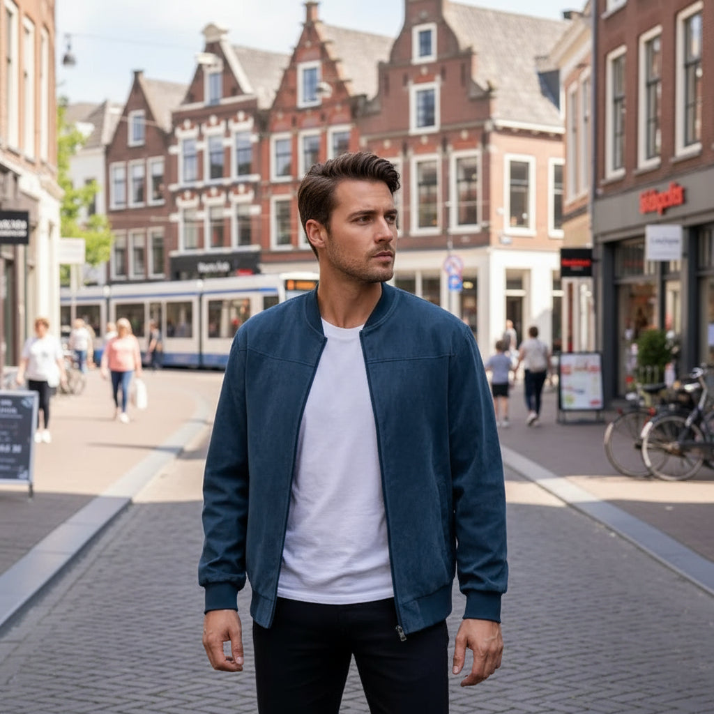 Suede Solid Color Zipper Jacket Casual Vintage Long Sleeve Cardigan Jacket Men Sky Jacket Varsity Jacket Men Clothing