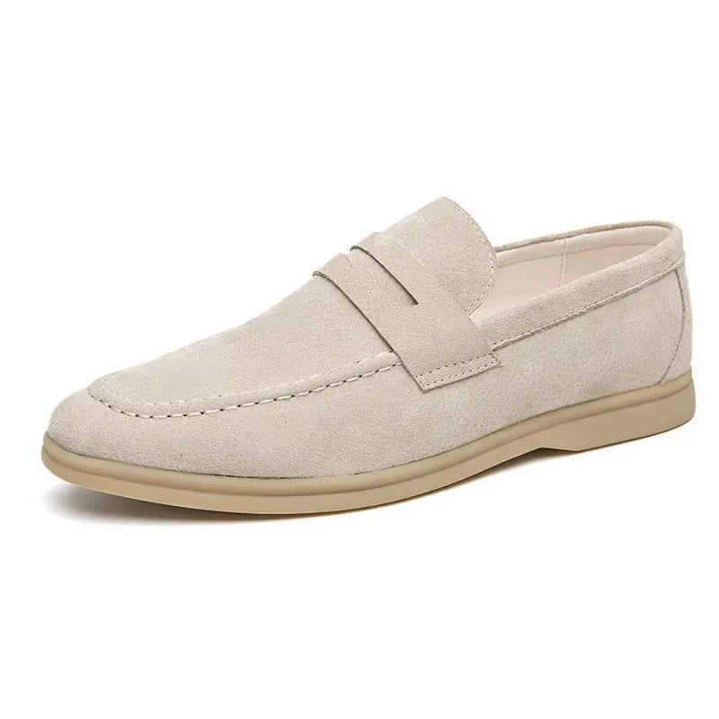 Luxury Men'S Loafers Soft Sole Casual Shoes Comfortable Flat Beige Business Shoes Moccasins Suede Leather Slip on Shoes for Men