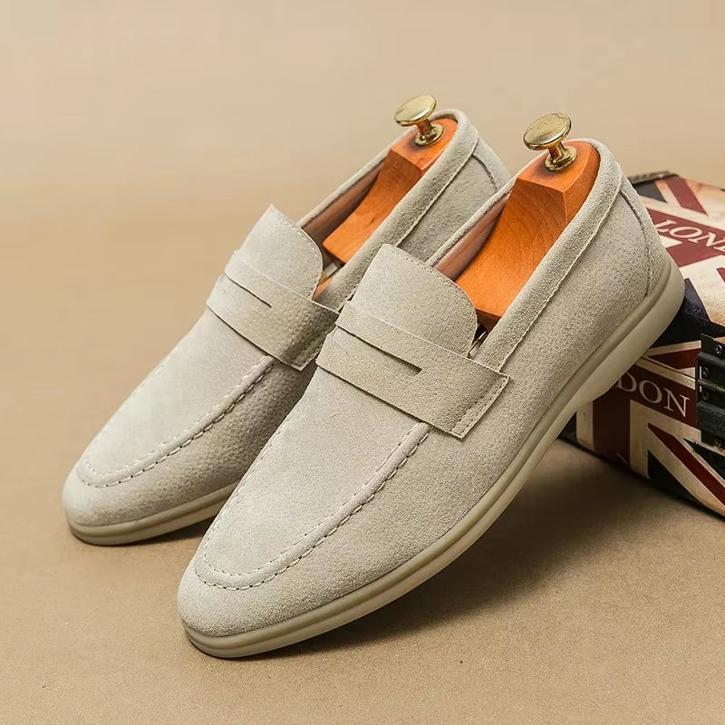 Luxury Men'S Loafers Soft Sole Casual Shoes Comfortable Flat Beige Business Shoes Moccasins Suede Leather Slip on Shoes for Men