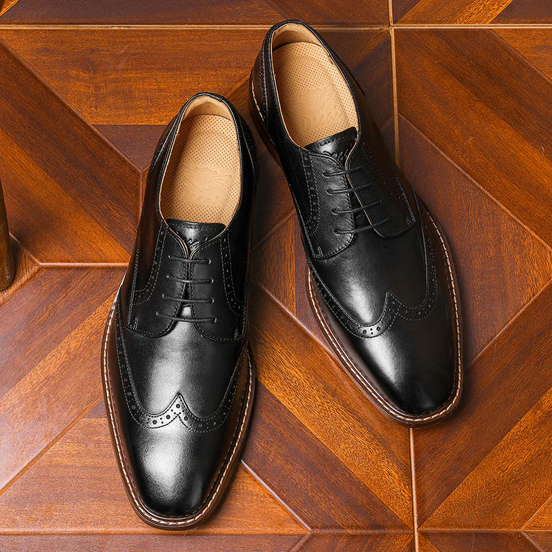 Desai Men'S Genuine Leather Business Derby Shoes Carved British Brogue Shoes Formal Wear Pointed Toe Handmade Footwear OS6603