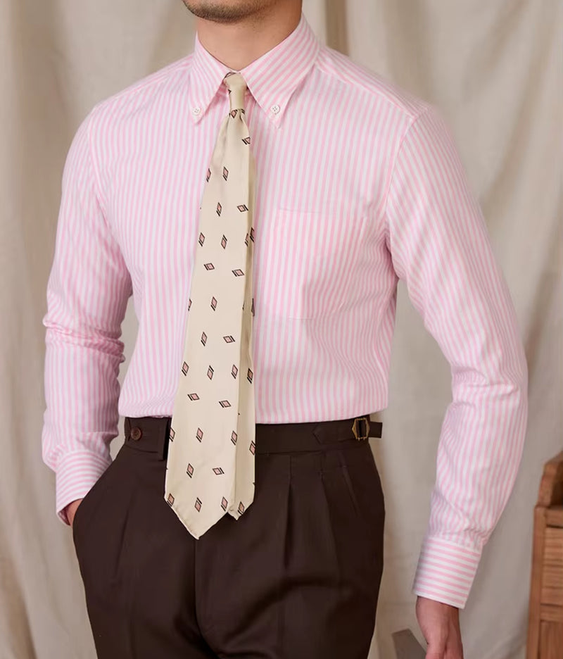 Oxford Cotton Slim-Fit Striped Long-Sleeve Shirt Breathable Casual Business Shirt Gentry IVY Men