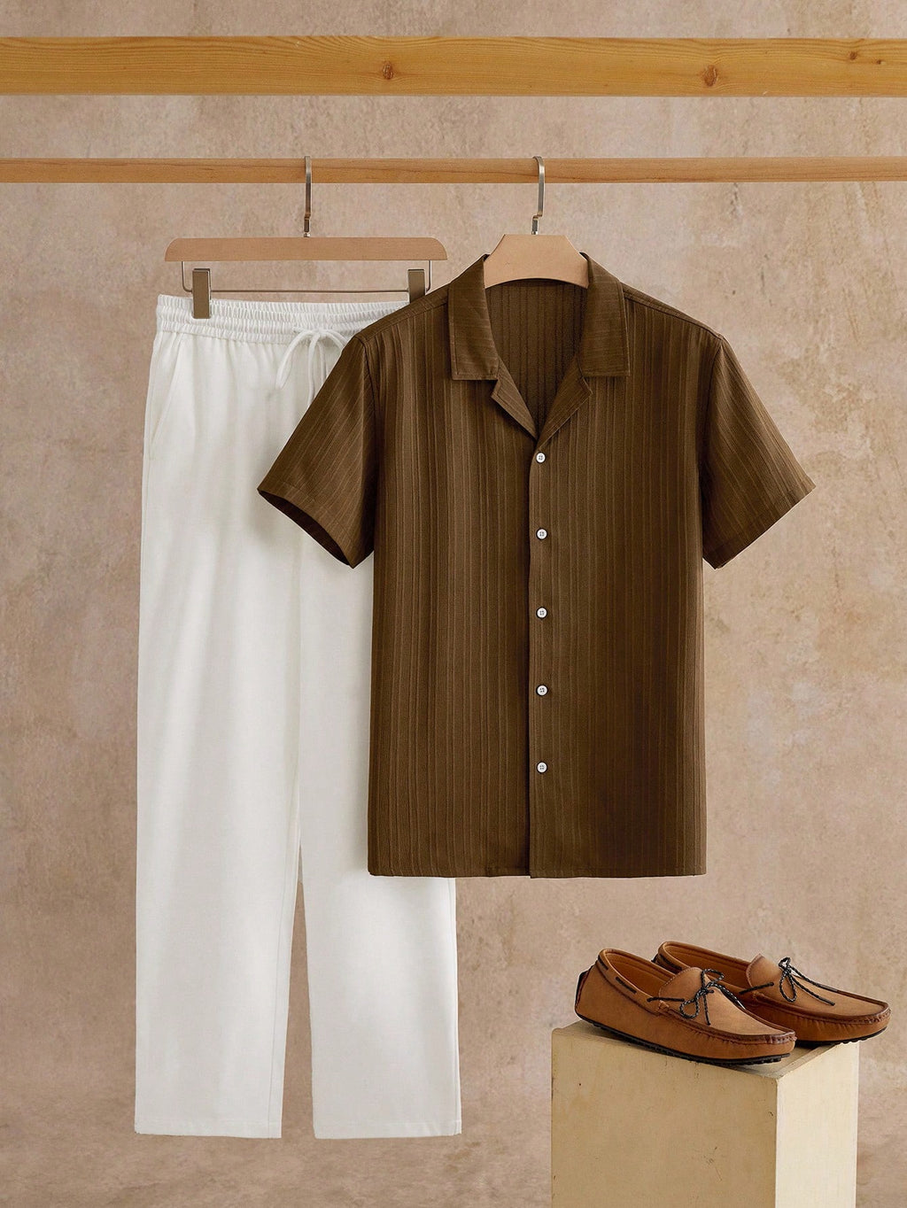 HIMLAND Summer 2025 Men'S Unique Print Cuban Collar Shirt & Shorts Set - Relaxed Fit, Breathable, Must-Have Two-Piece for Beach & Vacation, Old Money, Cozy Outfits